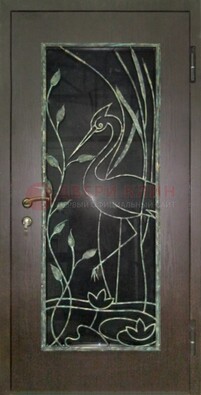 Стальная дверь Винорит со стеклом и ковкой цапли ДСК-256 в Павловском Посаде