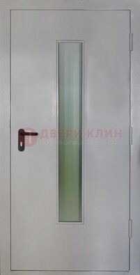 Белая металлическая техническая дверь со стеклянной вставкой ДТ-2 в Ростове-На-Дону
